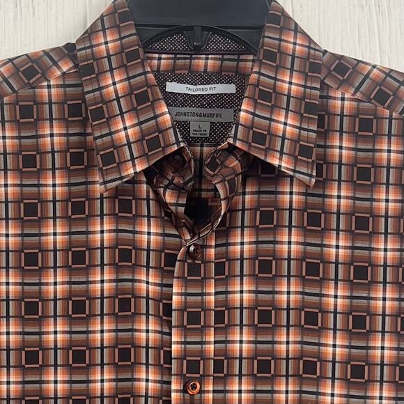 Johnston & Murphy shirt men’s Large tailored fit  geometric flip cuff button up - Picture 2 of 7